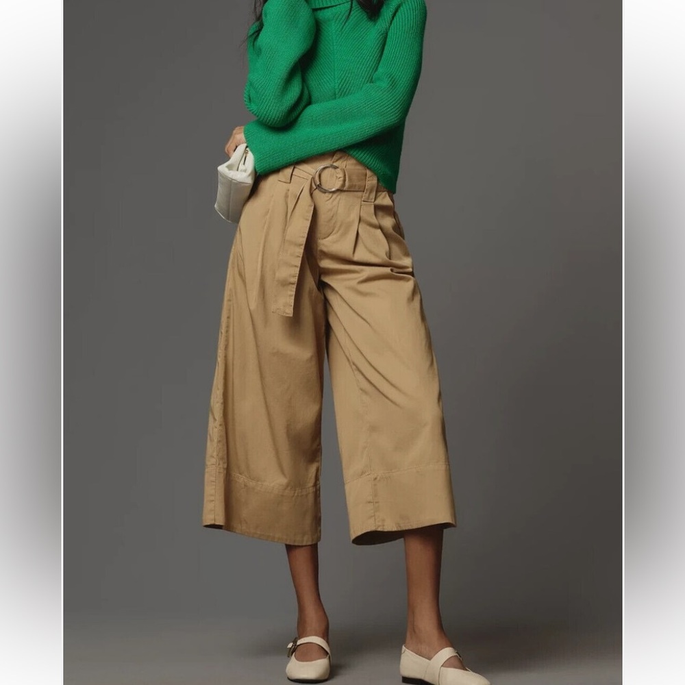 Anthropologie Maeve Belted Culottes Wide Leg Pants palazzo paperbag cotton